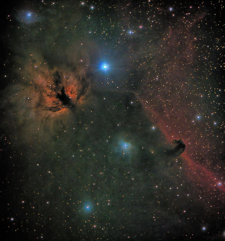 Flame and Horsehead Nebulae seen using Celestron RASA 8 and ZWO ASI183MC